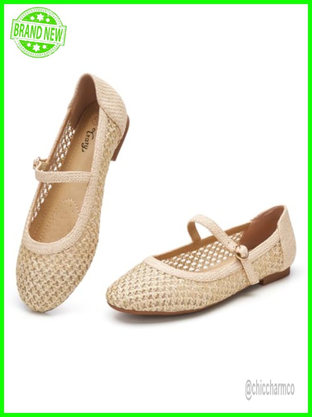 Women's Woven Raffia Mary Jane Flats with Adjustable Buckle Strap Comfortable